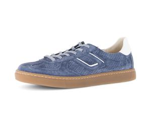 Sneaker GABOR "DAVOS", Damen, Gr. 38, jeansfarben, weiß, Nappaleder, Veloursleder, Schuhe Sneaker, Freizeitschuh, Halbschuh, Schnürschuh mit Lochmuster, Weite H (23199940-38) jeansfarben, weiß