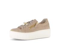 Plateausneaker GABOR, Damen, Gr. 37, sand, goldfarben, Ziegenleder, Schuhe Plateausneaker, Freizeitschuh, Halbschuh, Schnürschuh mit modischem Schmuckelement (38578304-37) sand, goldfarben
