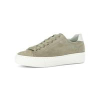 Plateausneaker GABOR, Damen, Gr. 39, grün (schilf, creme), Kalbsleder, Ziegenveloursleder, Schuhe Plateausneaker, Freizeitschuh, Halbschuh, Schnürschuh, Kontrastbesatz an der Ferse (34756437-39) schil