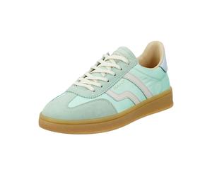 Sneaker GANT "Cuzima", Damen, Gr. 38, Leder Textil, grün (duty mint, leuchtendes blau), Leder, Nylon, Veloursleder, kontrastfarbene Details, Schuhe Sneaker, Retro Sneaker, Schnürschuh mit Kontrastbesa