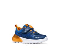 Sneaker GEOX "Blinkschuh J ACTIVART ILLUMINUS", Mädchen, Gr. 31, blau (navy, orange), Lederimitat, Textil, Schuhe Sneaker, Klettschuh mit Looney Tunes Motiv, Größenschablone zum Download (26680751-31)