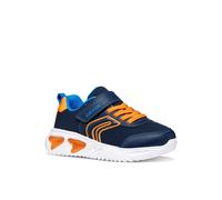 Sneaker GEOX "J ASSISTER BOY", Mädchen, Gr. 28, navy, orange, Lederimitat, Textil, kontrastfarbene Details, Schuhe Sneaker, Klettschuh mit Blinkfunktion, Größenschablone zum Download (22151320-28) nav