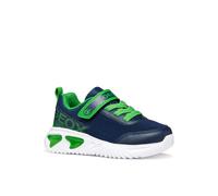 Sneaker GEOX "J ASSISTER BOY", Mädchen, Gr. 32, blau (navy, hellgrün), Lederimitat, Textil, Schuhe Sneaker, Klettschuh mit Blinkfunktion, Größenschablone zum Download (51629326-32) navy, hellgrün