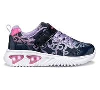 Sneaker GEOX "J ASSISTER GIRL Blinkschuh", Mädchen, Gr. 26, blau (navy, lila), Synthetik, Textil, Schuhe Sneaker, Klettschuh mit bunt glitzerndem Schleifchen Muster und Blinkfunktion (20753167-26)