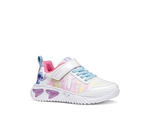 Sneaker GEOX "J ASSISTER GIRL DISNEY - LILO & STITCH", Mädchen, Gr. 27, weiß, multi, Lederimitat, Textil, Schuhe Sneaker, Klettschuh mit Stitch-Motiv, Größenschablone zum Download (62349023-27) weiß,
