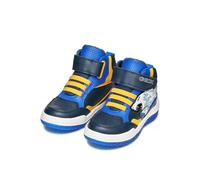 Sneaker GEOX "J BUZZERLIGHT BOY Blinkschuh", Kinder, Gr. 33, blau (navy, gelb), Synthetik, kontrastfarbene Details, sportlich, Schuhe, Schnürboots mit cooler Blinkfunktion, Größenschablone zum Downloa