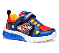 Sneaker GEOX "J CIBERDRON BOY Blinkschuh", Damen, Gr. 33, blau (blau, rot), Synthetik, Textil, Schuhe Sneaker, Retro Sneaker, Blinkschuh mit Super Mario Motiv (41766724-33) blau, rot