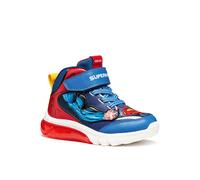 Sneaker GEOX "J CIBERDRON BOY Superman Blinkschuh", Mädchen, Gr. 35, blau (blau, rot), Mesh, Synthetik, Schuhe Sneaker, Schnürboots, Blinkschuh mit cooler Blinkfunktion (36665134-35) blau, rot