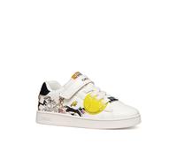 Sneaker GEOX "J ECLYPER BOY", Jungen, Gr. 28, weiß, schwarz, Lederimitat, Textil, Schuhe Sneaker, Klettschuh mit Looney Tunes Motiv, Größenschablone zum Download (45944342-28)