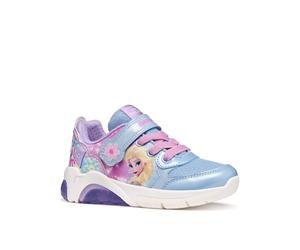 Sneaker GEOX "J FADINLIGHT GIRL DISNEY - PRINCESS ELSA FROZEN", Mädchen, Gr. 31, lila, hellblau, Lederimitat, Textil, Schuhe Sneaker, Blinkschuh mit Elsa-Motiv, Größenschablone zum Download (56128804-