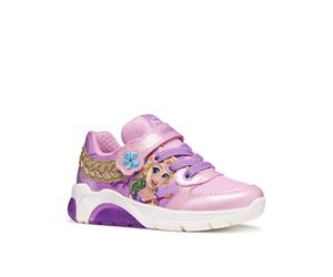 Sneaker GEOX "J FADINLIGHT GIRL DISNEY PRINCESS RAPUNZEL", Mädchen, Gr. 26, rosa, lila, Lederimitat, Textil, Schuhe Sneaker, Halbschuh mit Blinkfunktion, Größenschablone zum Download (90963118-26) ros