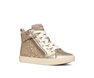 Sneaker GEOX "J GISLI GIRL", Mädchen, Gr. 29, goldfarben, Lederimitat, Textil, Schuhe Sneaker, Schnürboots in Metallicoptik, Warmfutter, Größenschablone zum Download (13209529-29) goldfarben