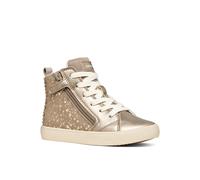 Sneaker GEOX "J GISLI GIRL", Mädchen, Gr. 33, goldfarben, Lederimitat, Textil, Schuhe Sneaker, Schnürboots in Metallicoptik, Warmfutter, Größenschablone zum Download (13209529-33) goldfarben