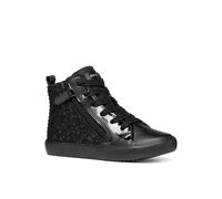 Sneaker GEOX "J GISLI GIRL", Mädchen, Gr. 35, schwarz, Lederimitat, Textil, Schuhe Sneaker, Schnürboots in Metallicoptik, Warmfutter, Größenschablone zum Download (13642602-35) schwarz