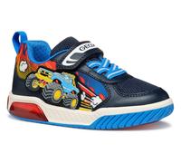 Sneaker GEOX "J INEK BOY Blinkschuh", Mädchen, Gr. 32, blau (navy, hellblau), Synthetik, Textil, Schuhe Sneaker, Kindergartenschuh, Klettschuh mit Fahrzeug Motiv (75393245-32) navy, hellblau
