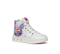 Sneaker GEOX "J SKYLIN GIRL Blinkschuh", Mädchen, Gr. 26, bunt (weiß, bunt), Synthetik, Textil, kontrastfarbene Details, Schuhe Sneaker, Schnürboots, Blinkschuh mit Glitzer und Blinkfunktion (67325051