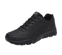 Sneaker Herren Schwarz Leder Wanderschuhe Wasserdicht Joggingschuhe Leicht Basketball Schuhe Freizeitschuhe Große Größen Shoes for Men Weich rutschfest Sport Schuhe Manner Schwarz