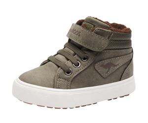 Sneaker KANGAROOS "Kavu III", Mädchen, Gr. 25, grün (olive, coffee), Synthetik, Schuhe Sneaker, Warmfutter, Reißverschluss,Winterschuhe, Schnürboots, Sneakerboots (30199152-25) olive, coffee