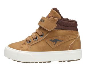Sneaker KANGAROOS "KAVU III", Mädchen, Gr. 29, gelb (tan gelb, coffee), Synthetik, Textil, Schuhe Sneaker, Warmfutter (55196154-29) tan gelb, coffee