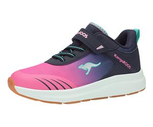 Sneaker KANGAROOS "KB-RIDA EV", Damen, Gr. 33, blau (dk navy, daisy pink), Synthetik, Textil, Schuhe Sneaker, Nicht abfärbende Sohle (76215535-33) dk navy, daisy pink