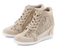 Stiefelette LASCANA "Freizeitschuh, Keilstiefelette, Sneaker", Damen, Gr. 35, beige, Obermaterial: 100% Textilmaterial. Decksohle: 100% Lederimitat. Futter: 100% Textilmaterial. Laufsohle: 100% Synthe