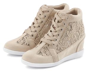 Sneaker LASCANA "Freizeitschuh, Keilstiefelette, Stiefelette", Damen, Gr. 42, beige, Obermaterial: 100% Textilmaterial. Decksohle: 100% Lederimitat. Futter: 100% Textilmaterial. Laufsohle: 100% Synthe