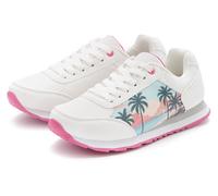 Sneaker LASCANA "Freizeitschuh, Schnürhalbschuh", Damen, Gr. 38, weiß, pink miami, Obermaterial: 80% Lederimitat, 20% Textilmaterial. Decksohle: 100% Textilmaterial. Futter: 100% Textilmaterial. Laufs
