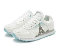 Sneaker LASCANA "Freizeitschuh, Schnürhalbschuh", Damen, Gr. 42, weiß (weiß, hellblau paris), Obermaterial: 80% Lederimitat, 20% Textilmaterial. Decksohle: 100% Textilmaterial. Futter: 100% Textilmate