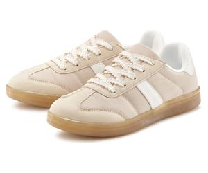 Sneaker LASCANA "Schnürschuh, Halbschuh, Freizeitschuh", Damen, Gr. 38, beige (beige, weiß), Obermaterial: 50% Lederimitat, 50% Textilmaterial. Decksohle: 100% Textilmaterial. Futter: 100% Textilmater
