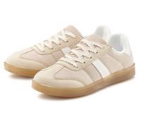 Sneaker LASCANA "Schnürschuh, Halbschuh, Freizeitschuh", Damen, Gr. 41, beige (beige, weiß), Obermaterial: 50% Lederimitat, 50% Textilmaterial. Decksohle: 100% Textilmaterial. Futter: 100% Textilmater