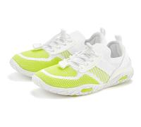 Sneaker LASCANA "Slip-On-Sneaker", Damen, Gr. 43, grün (weiß, lime), Obermaterial: 50% Lederimitat, 50% Textilmaterial. Decksohle: 100% Textilmaterial. Futter: 100% Textilmaterial. Laufsohle: 100% Syn