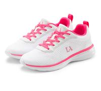 Sneaker LASCANA, Damen, Gr. 43, weiß, pink, Obermaterial: 60% Textilmaterial, 40% Lederimitat. Decksohle: 100% Textilmaterial. Futter: 100% Textilmaterial. Laufsohle: 100% Synthetik, kontrastfarbene D