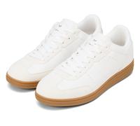 Sneaker MARC O'POLO "Charlie", Herren, Gr. 44, sanftes weiß, Glattleder, Veloursleder, unifarben, Basic, Schuhe Sneaker, Schnürschuh, Halbschuh, Casual-Sneaker mit honigfarbener Laufsohle (85608038-44