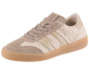 Sneaker MARC O'POLO "Court", Damen, Gr. 39, creme, hellbraun, Lederimitat, Textil, Veloursleder, unifarben mit Farbeinsatz, Schuhe Sneaker, Retro-Sneaker, Schnürschuh, Halbschuh mit Memory Foam Aussta