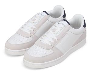 Sneaker MARC O'POLO "Vincenzo", Herren, Gr. 44, weiß, navy, Glattleder, Veloursleder, kontrastfarbene Details, Schuhe Sneaker, Schnürschuh, Halbschuh, Freizeitsneaker mit Memory Foam (67567141-44) wei