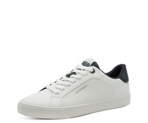 Sneaker MARCO TOZZI, Herren, Gr. 42, weiß (weiß, schwarz), Lederimitat, kontrastfarbene Details, Schuhe Sneaker, Freizeitschuh, Halbschuh, Schnürschuh, Kontrastbesatz an der Ferse (33391220-42) weiß,