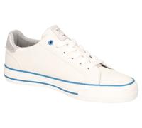 Sneaker MUSTANG SHOES, Damen, Gr. 37, blau (beige, blau), Lederimitat, geblümt, Schuhe Sneaker, Freizeitschuh, Halbschuh, Schnürschuh mit modischem Design (63005553-37) beige, blau