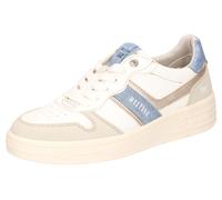 Sneaker MUSTANG SHOES, Damen, Gr. 37, sanftes weiß, jeansblau, beige, Lederimitat, kontrastfarbene Details, Schuhe Sneaker, Retro Sneaker, Schnürschuh in schöner Farbkombination (77753505-37)