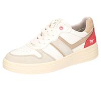 Sneaker MUSTANG SHOES, Damen, Gr. 39, weiß (sanftes weiß, taupe, rot), Lederimitat, kontrastfarbene Details, Schuhe Sneaker, Retro Sneaker, Schnürschuh in schöner Farbkombination (36675816-39) sanftes