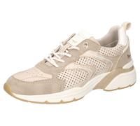 Sneaker MUSTANG SHOES, Damen, Gr. 41, beige (beige, taupe), Lederimitat, Glitzerstreifen, Schuhe Sneaker, Slipper, Schnürschuh mit modischer Lochung (36731662-41) beige, taupe