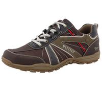 Sneaker MUSTANG SHOES "Ferdinando", Herren, Gr. 43, mokka kombiniert, Lederimitat, Textil, Schuhe Sneaker, Freizeitschuh, Halbschuh, Schnürschuh mit auffälligen Kontrastnähten (98010253-43) mokka komb