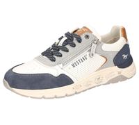 Sneaker MUSTANG SHOES, Herren, Gr. 43, weiß (sanftes weiß, blau, grau), Lederimitat, kontrastfarbene Details, Schuhe Sneaker, Runners Sneaker mit Außenreißverschluss (57993662-43) sanftes weiß, blau,