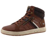 Sneaker MUSTANG SHOES "Merian", Herren, Gr. 43, braun (cognac), Lederimitat, Textil, used, Basic, Schuhe Sneaker, High Top Sneaker, Schnürboots mit Reißverschluss (93114216-43) cognac