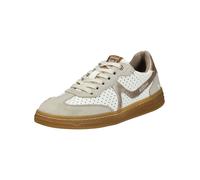 Sneaker MUSTANG SHOES, Damen, Gr. 38, beige (beige, weiß, goldfarben), Lederimitat, Glitzerstreifen, casual, Schuhe, Retro Sneaker, Schnürschuh mit modischen Applikationen (19393355-38) beige, weiß, g