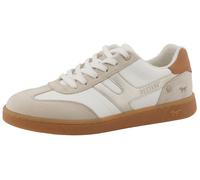 Sneaker MUSTANG SHOES "Ornella", Damen, Gr. 38, weiß, goldfarben, Lederimitat, Textil, Schuhe Sneaker, Freizeitschuh, Halbschuh, Schnürschuh mit modischen Kontrastbesätzen (39332763-38) weiß, goldfarb