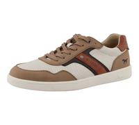 Sneaker MUSTANG SHOES "Romeo", Herren, Gr. 41, beige, weiß, Lederimitat, Schuhe Sneaker, Schnürschuh, Halbschuh, Freizeitschuh mit modischen Kontrastbesätzen (14861967-41) beige, weiß