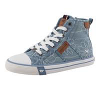Sneaker MUSTANG SHOES "Winona", Damen, Gr. 36, blau (jeansblau), Textil, Schuhe Sneaker, High Top-Sneaker, Schnürboots mit Blüten-Stickerei (86644232-36)