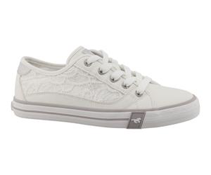 Sneaker MUSTANG SHOES "Winona", Damen, Gr. 37, weiß, Lederimitat, Textil, Schuhe Sneaker, Freizeitschuh, Halbschuh, Schnürschuh mit Makramee-Stickerei (60934306-37) weiß