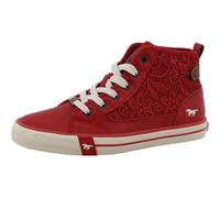 Sneaker MUSTANG SHOES "Winona", Damen, Gr. 38, rot, Lederimitat, Textil, Schuhe Sneaker, Schnürboots, High Top-Sneaker mit Blüten-Stickerei (36566300-38) rot