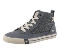 Sneaker MUSTANG SHOES "Winona", Herren, Gr. 39, jeansblau, Lederimitat, Textil, Schuhe Sneaker, Schnürboots, High Top-Sneaker mit Blüten-Stickerei (68118018-39) jeansblau